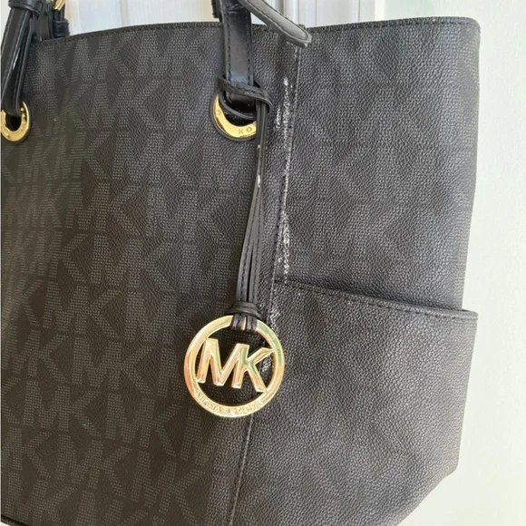 Michael Kors Black Signature MK Tote with Gold Hardware - Picture 2 of 3
